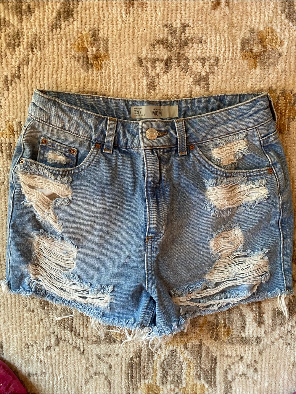 Topshop Light Blue Distressed Denim Mom Shorts